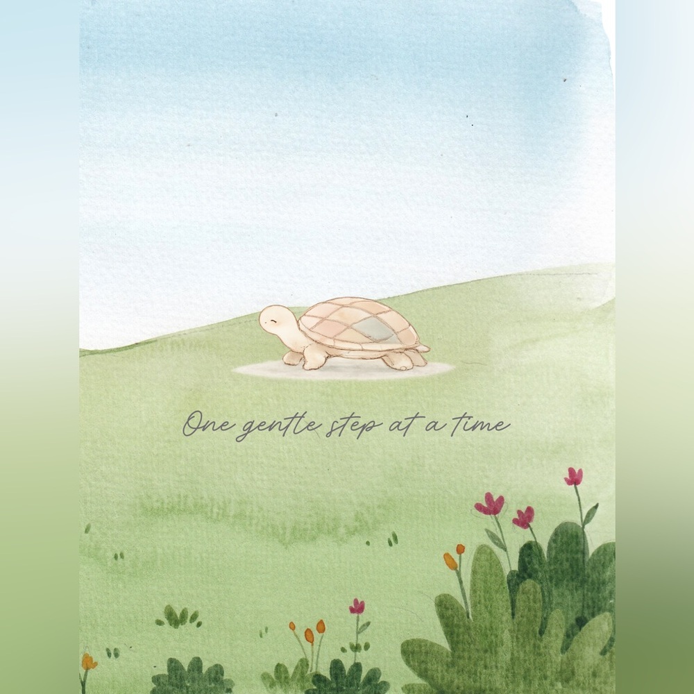 Turtle Encouragement Card -  "One Gentle Step" - Pastel Green with envelope